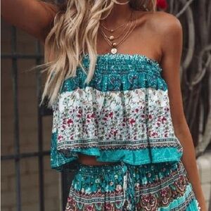 Floral Boho Strapless Top and Skirt Set